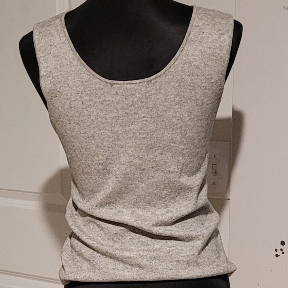 Ninety Women's XL Silk/Viscose Blend Knit Tank Grey /Silver Sequined Scoop Neck - Picture 4 of 6